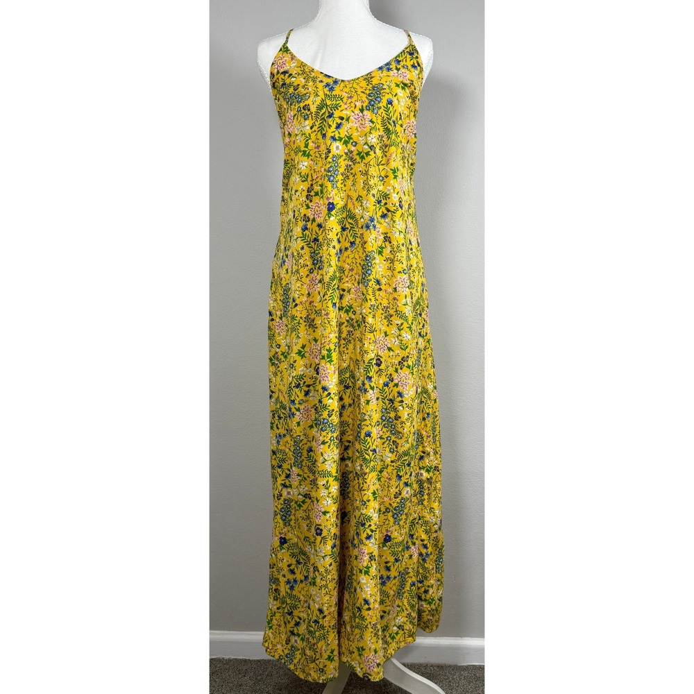 Old Navy Maxi Dress Women's M Yellow Floral V-Neck Honeycore Cottagecore Boho